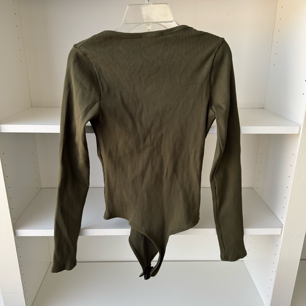 LULUS Always Aesthetic Olive Green Ribbed Long Sleeve Bodysuit - Picture 7 of 8
